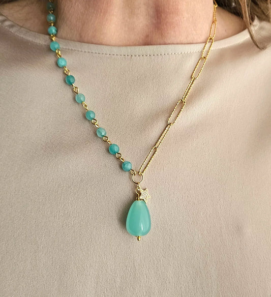 Collana Agata Verde e Catena e Calcedonio