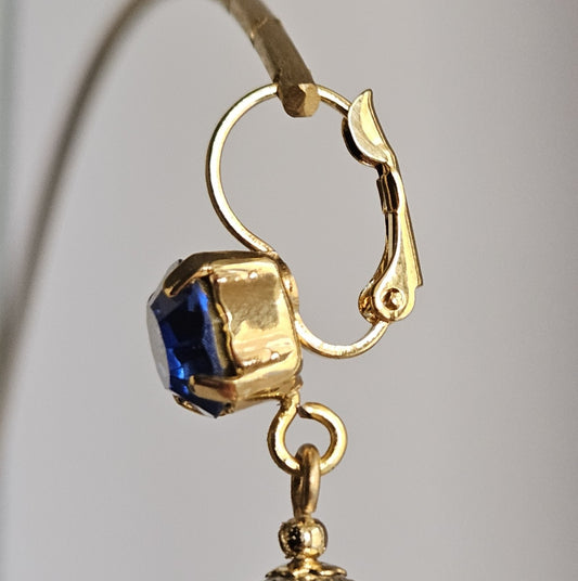 Orecchini corona e cuore blu