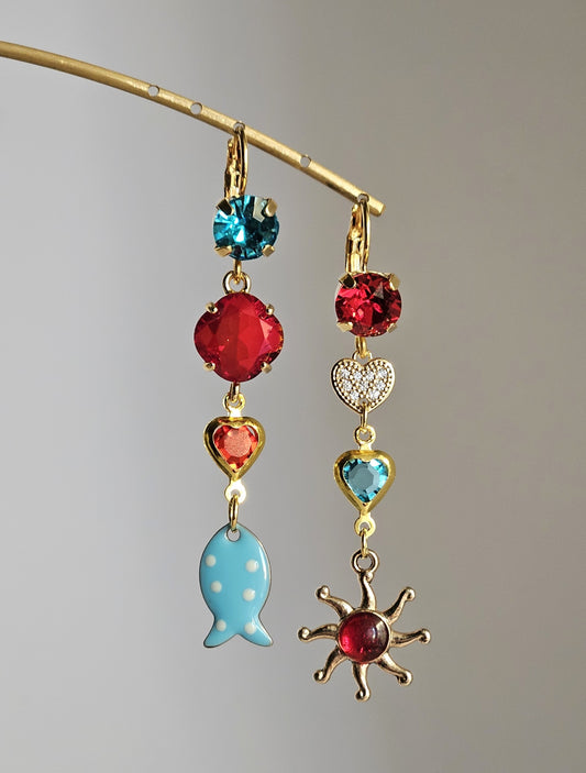 Orecchini strass rosso e turchese