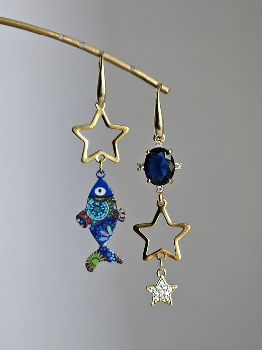 Orecchini pesce batik e stelle
