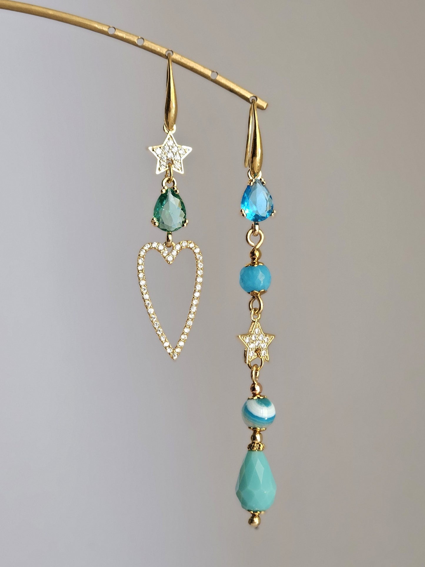 Orecchini cuore strass e verde mare