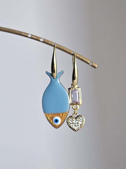 Orecchini pesce azzurro e senape