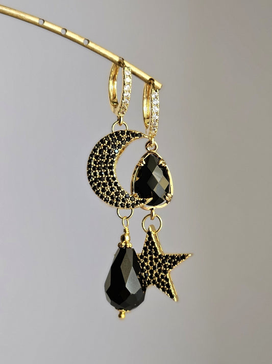 Orecchini stella luna e nero