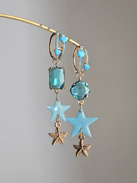 Orecchini stelle e cuori in turchese