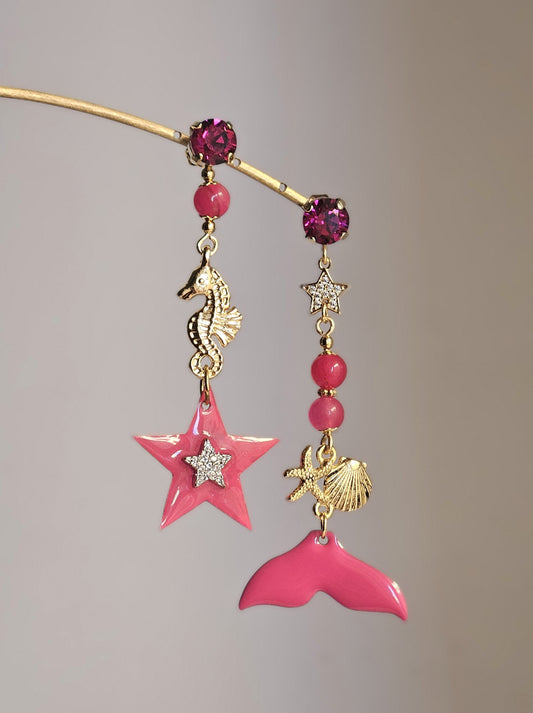 Orecchini coda e stella fucsia