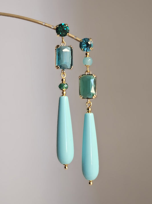 Orecchini strass turchese e smeraldo