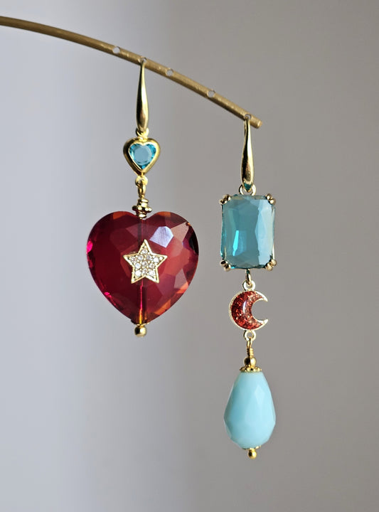 Orecchini cuore rosso e turchese
