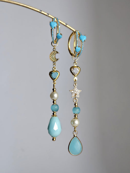 Orecchini cuori turchese e glitter