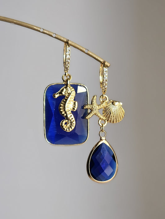 Orecchini cavalluccio e strass blu