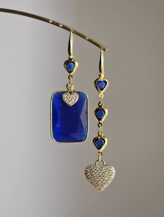 Orecchini cuore blu cuore strass