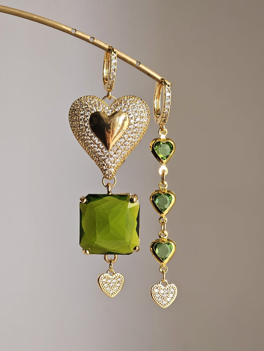 Orecchini cuore a cuore verde