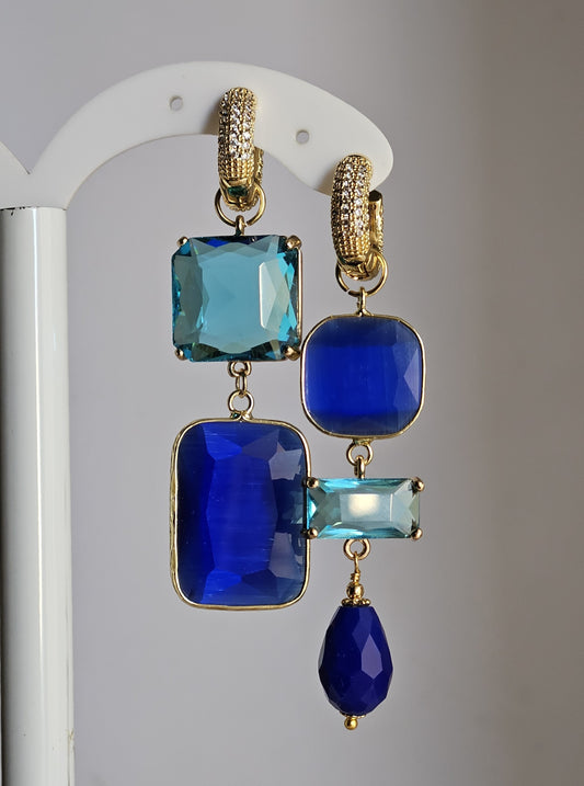 Orecchini strass turchesi e pietre blu