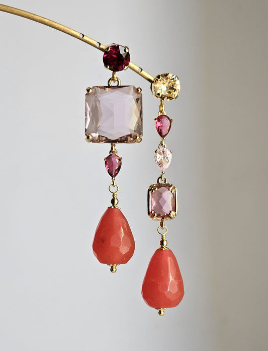 Orecchini rosa e cherry