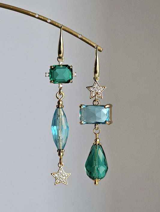 Orecchini strass smeraldo e turchese