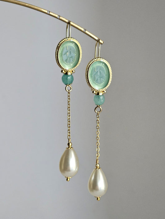 Orecchini cammeo verde acqua