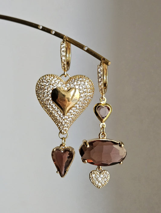 Orecchini cuore strass e vino