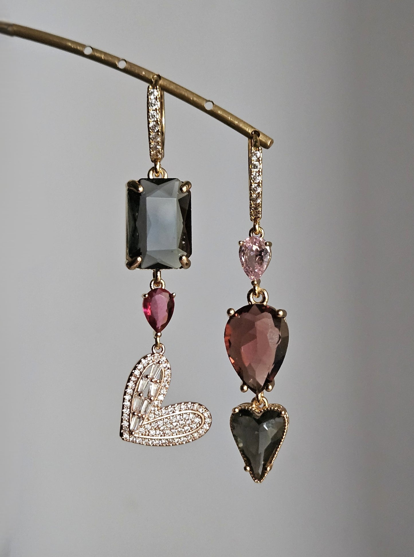 Orecchini cuori fumo e prugna