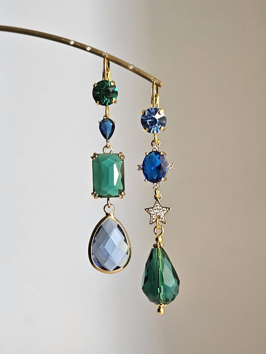 Orecchini strass smeraldo e blu