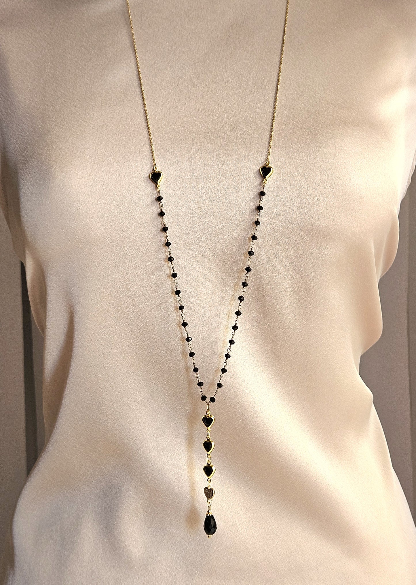 Collana cuoricini strass neri