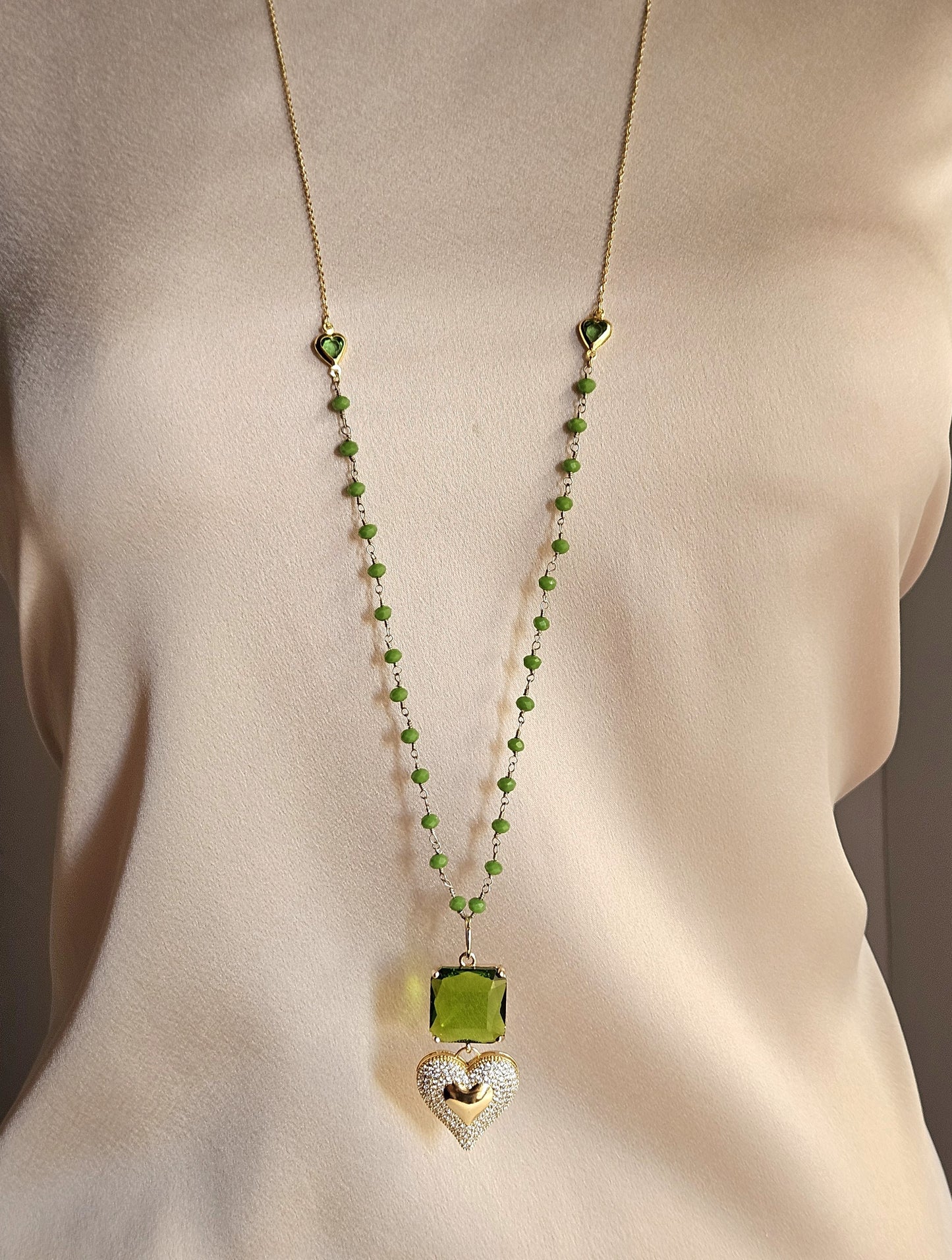 Collana cuore a cuore verde