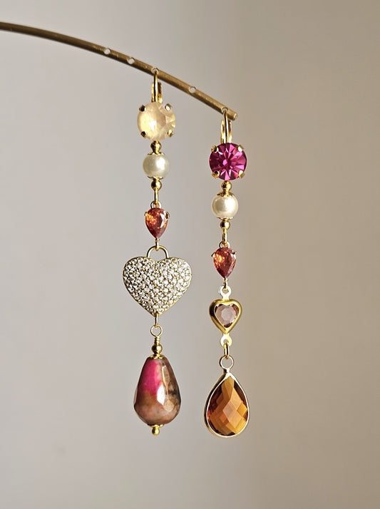 Orecchini strass fucsia e panna