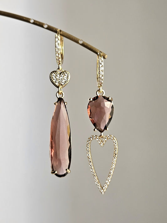 Orecchini cuore filo strass e vino