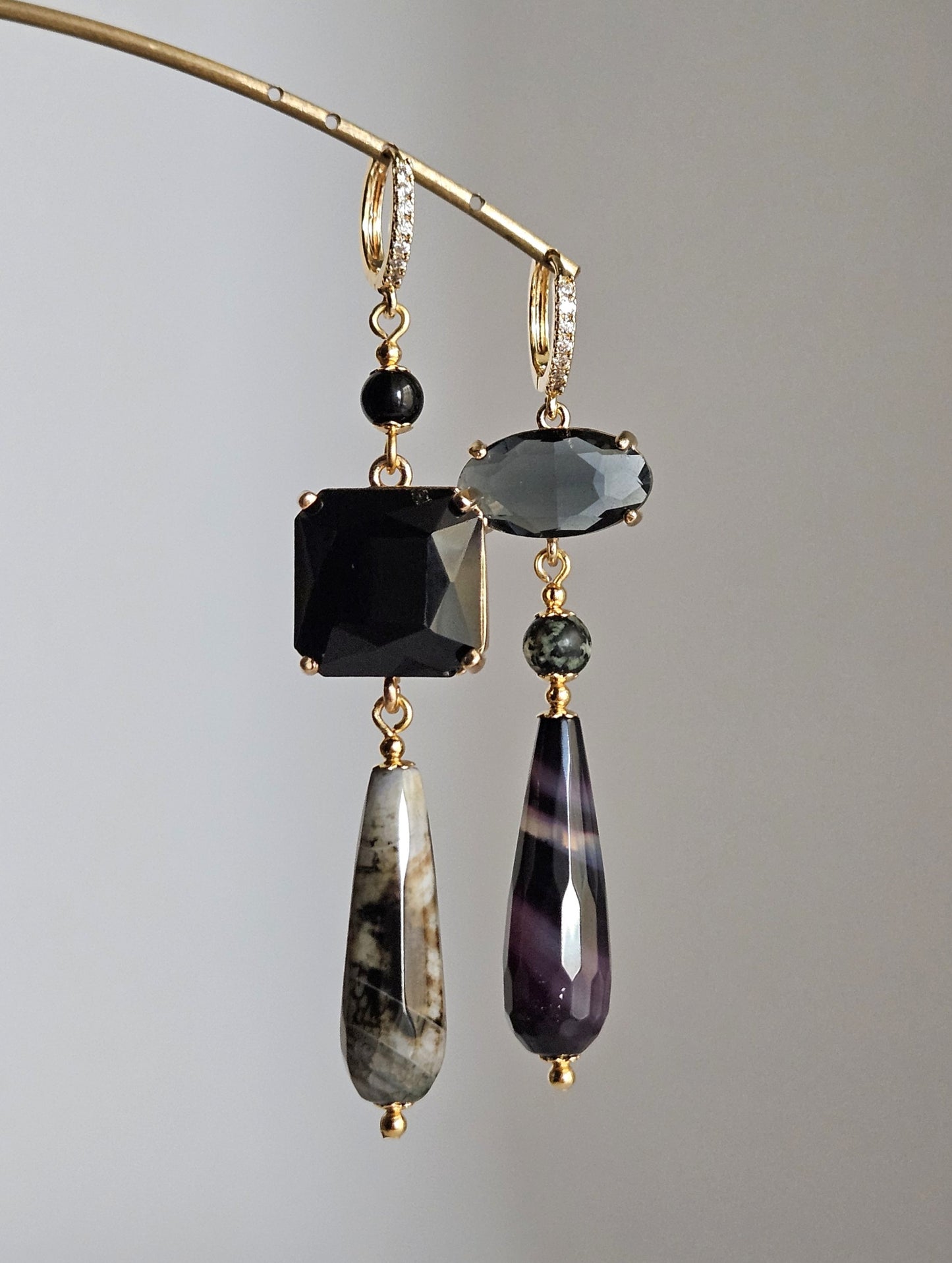 Orecchini nero marezzato e fumo