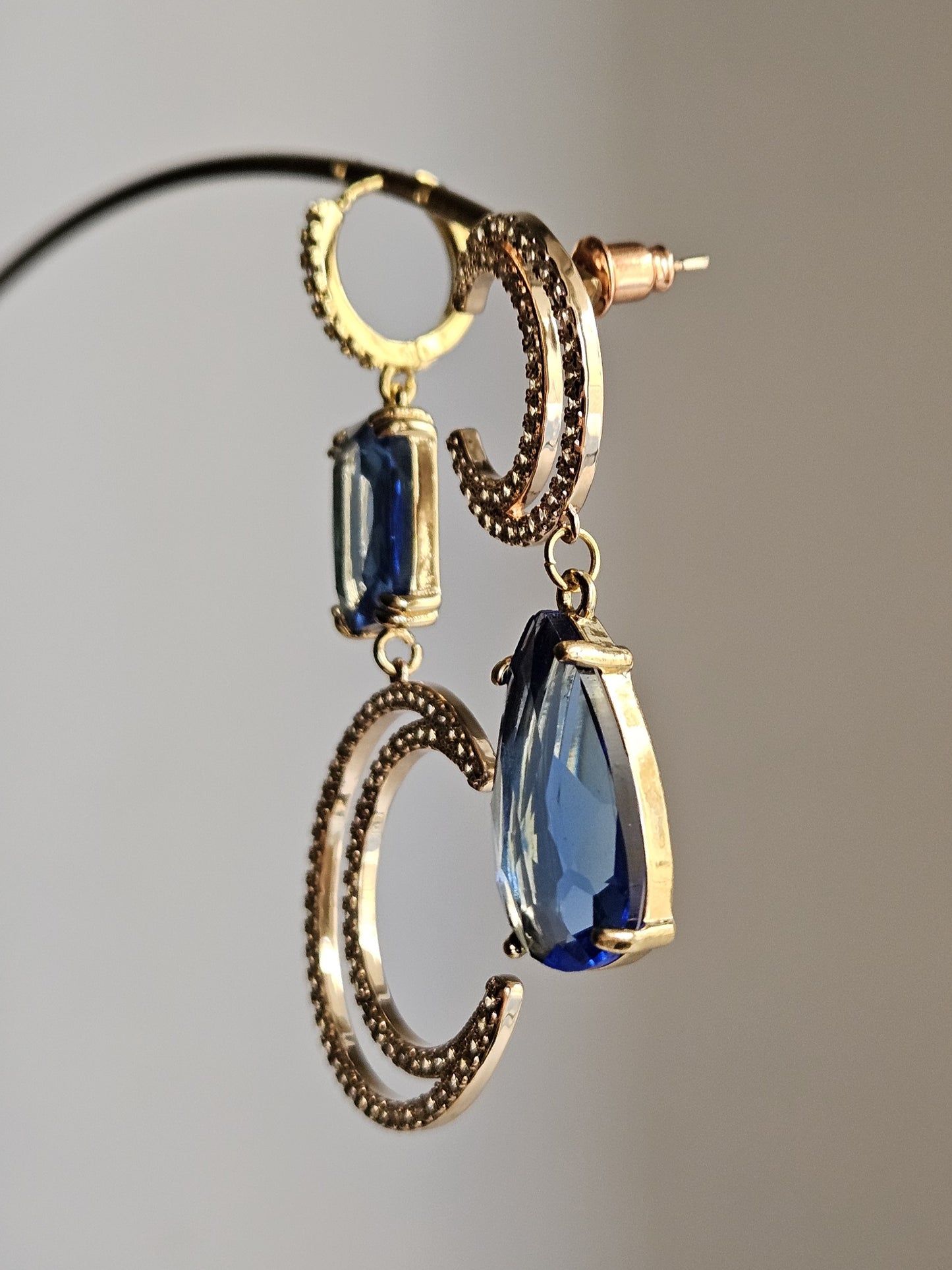 Orecchini luna strass e blu