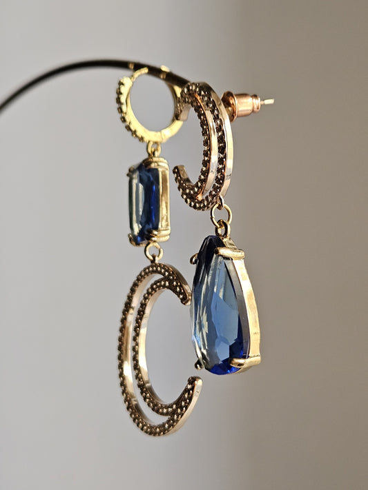 Orecchini luna strass e blu
