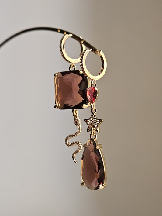 Orecchini strass vino e snake