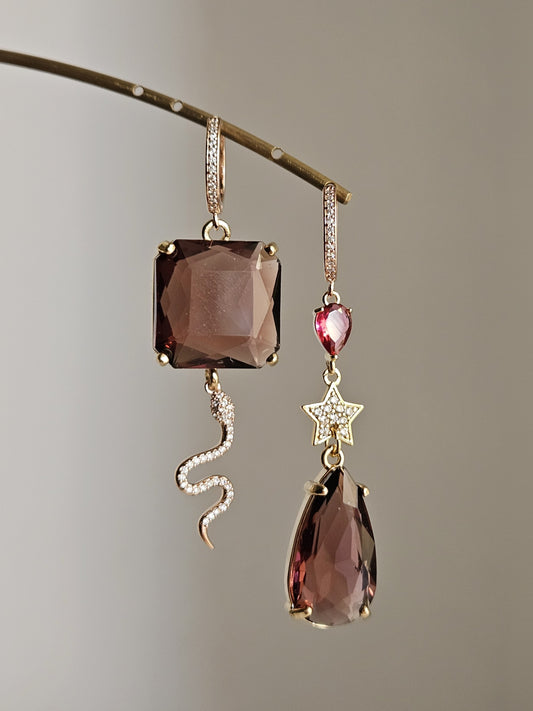 Orecchini strass vino e snake