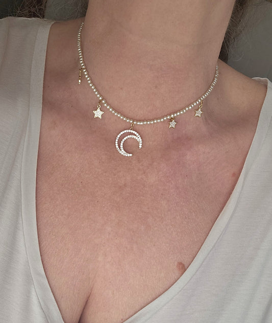 Girocollo luna e stelline strass