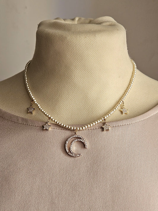 Girocollo luna e stelline strass