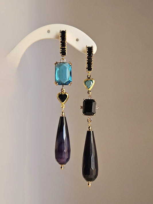 Orecchini nero e turchese  -doppio utilizzo-