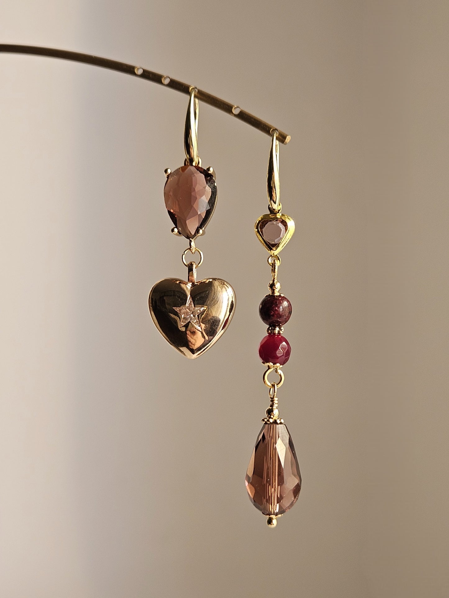 Orecchini cuore strass e vino