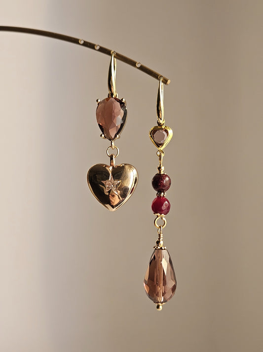 Orecchini cuore strass e vino