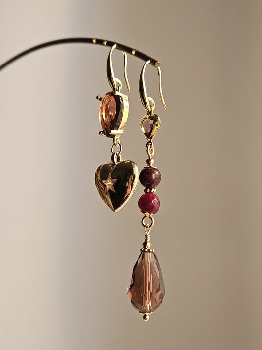 Orecchini cuore strass e vino