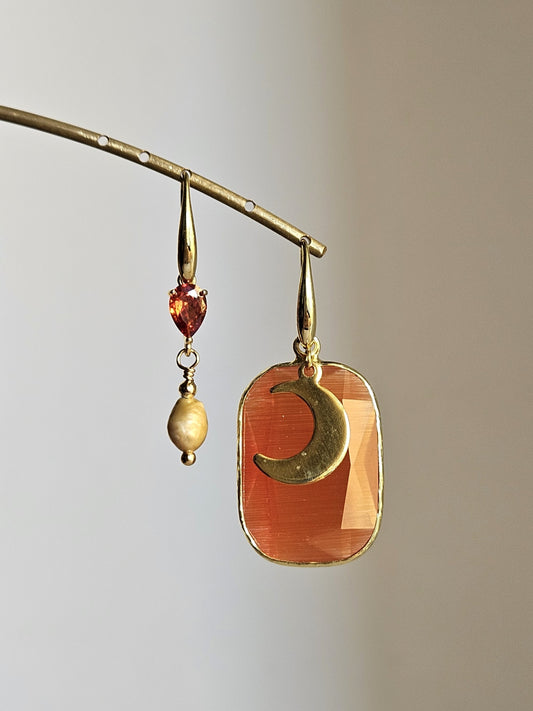 Orecchini tangerine luna e perlina