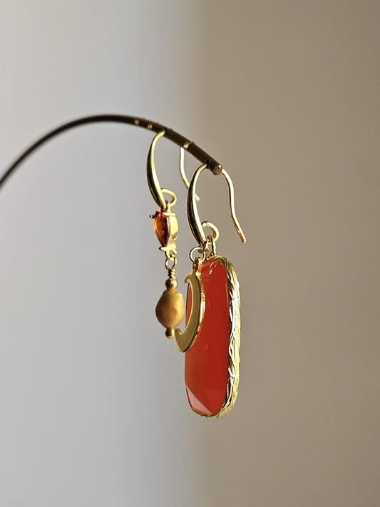 Orecchini tangerine luna e perlina