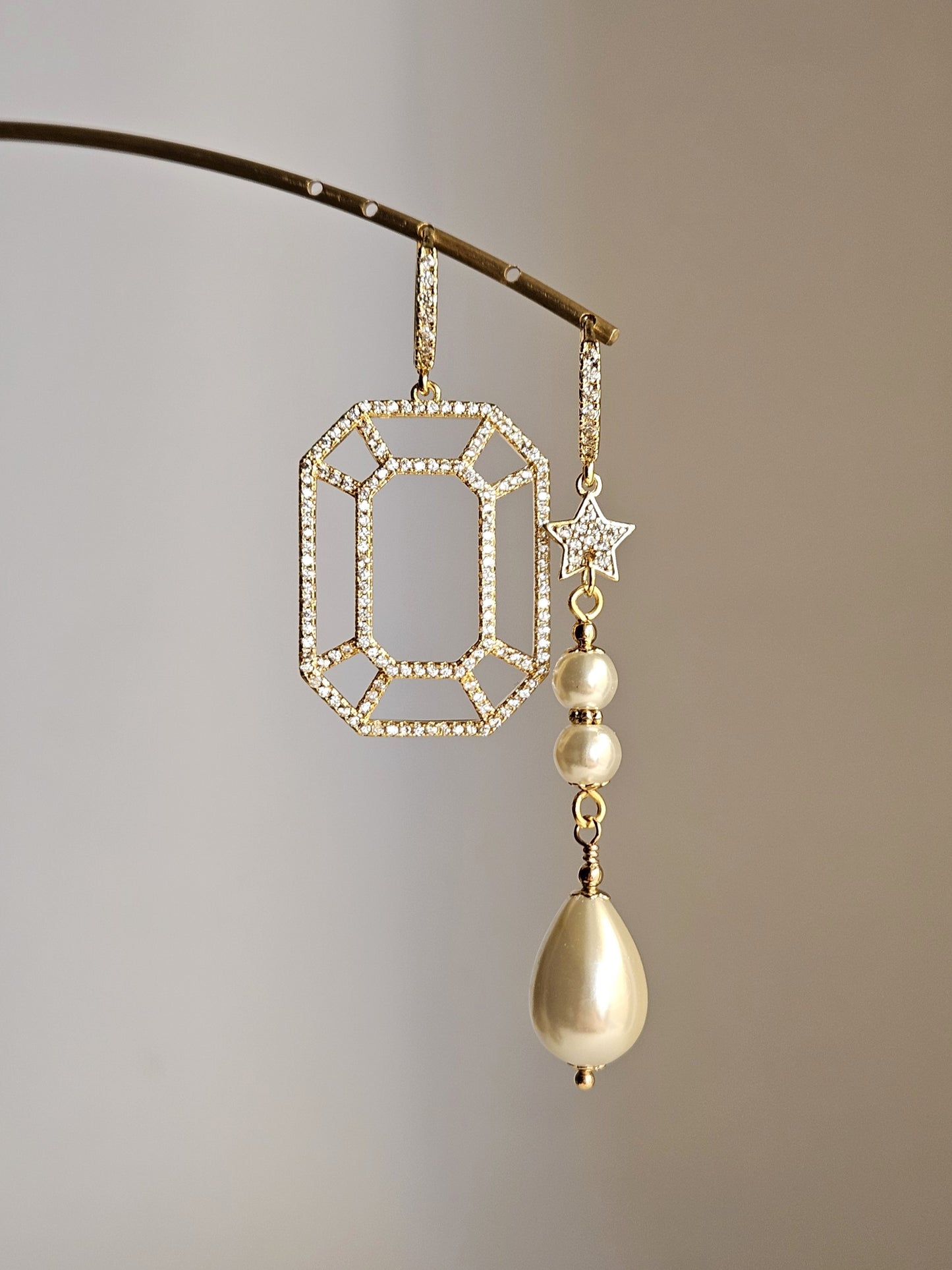 Orecchini ottagono strass e perle