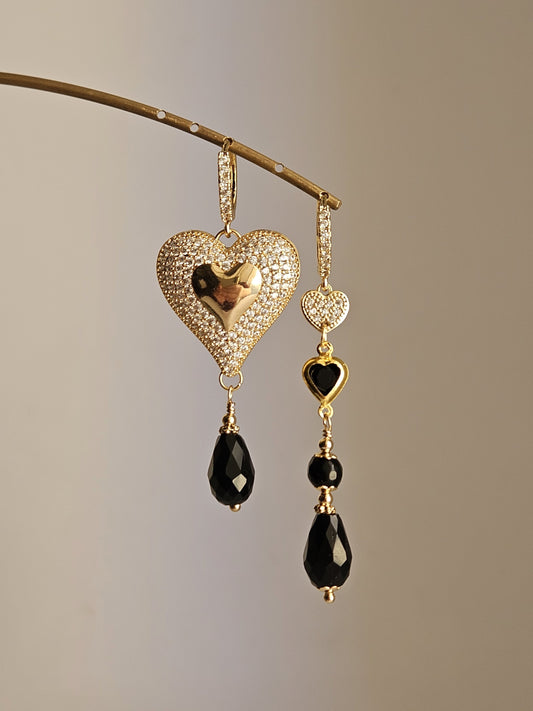 Orecchini cuore a cuore nero