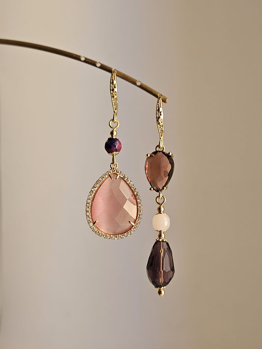 Orecchini gocce strass peonia e vino