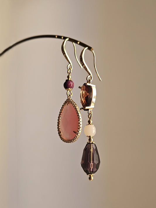 Orecchini gocce strass peonia e vino