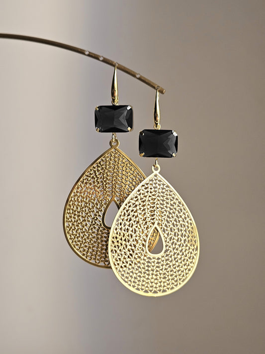Orecchini gocce e strass nero - Contemporanea -