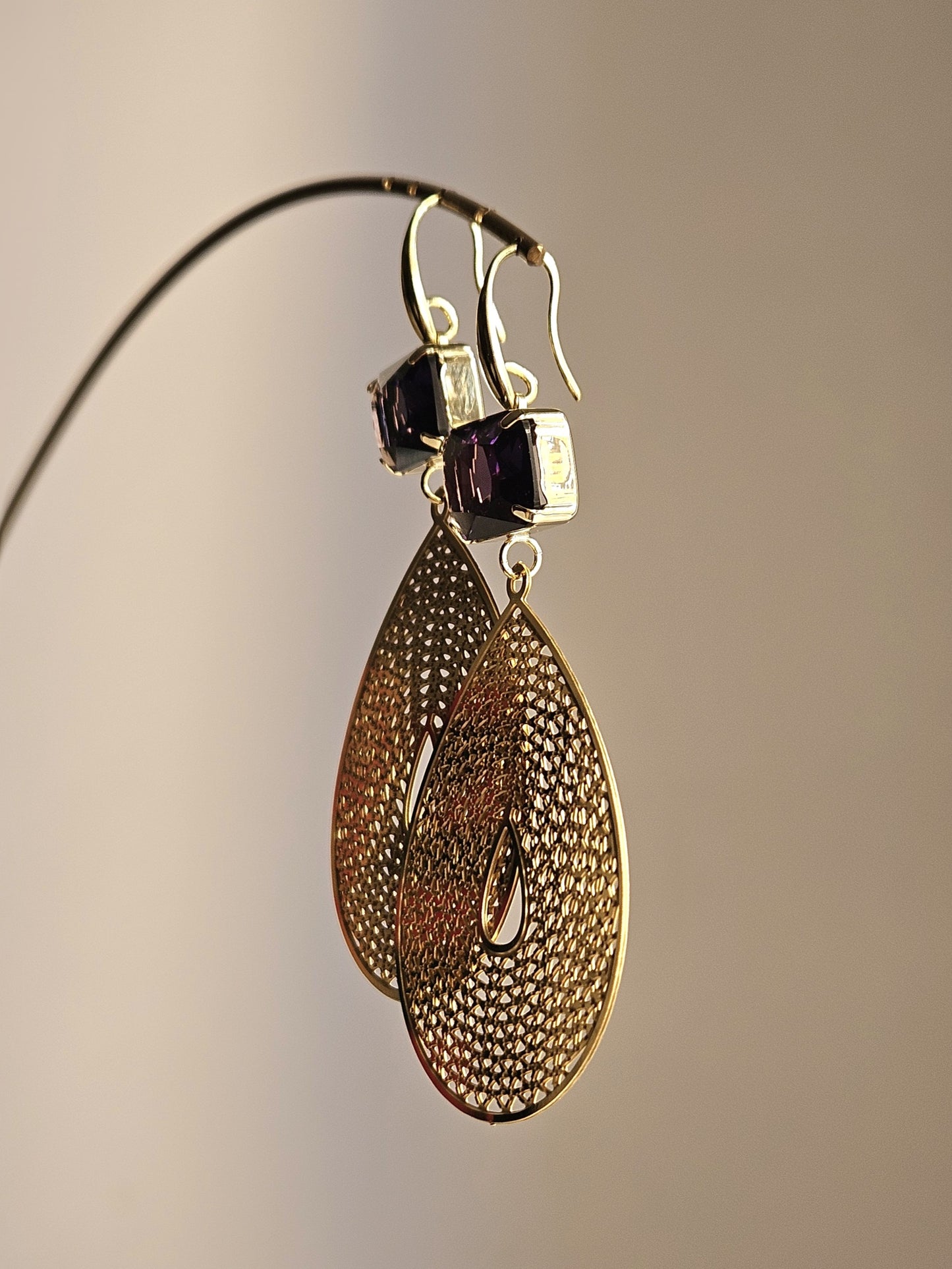 Orecchini gocce e strass nero - Contemporanea -