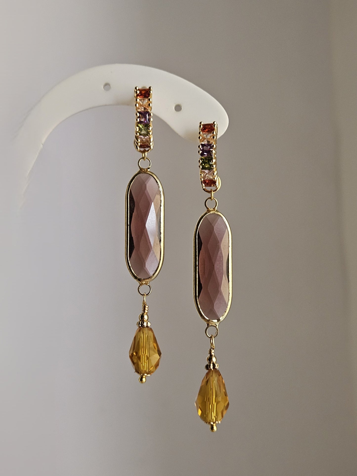 Orecchini strass vino e ambra - Doppio utilizzo -