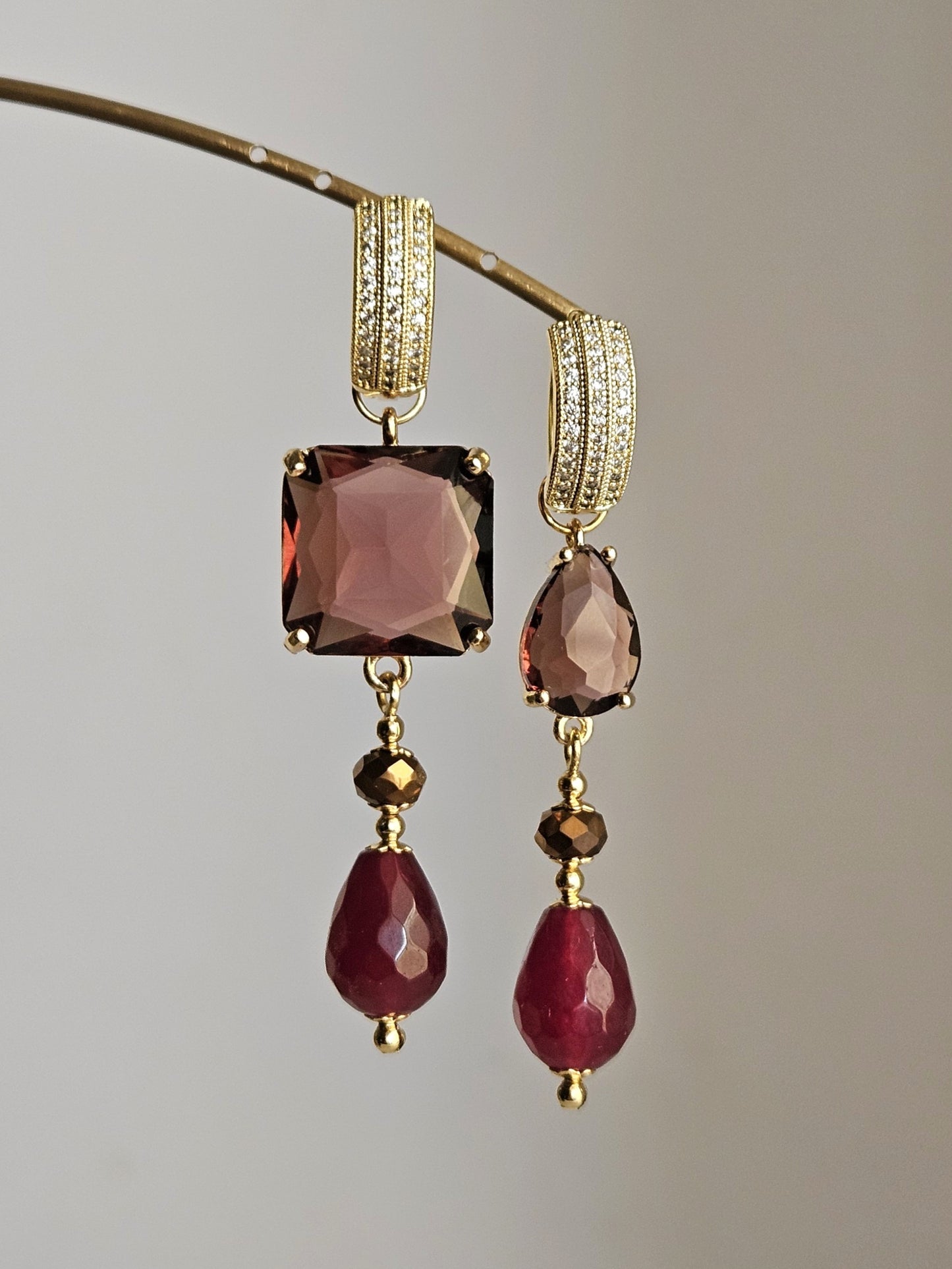 Orecchini amaranto e bronzo - Doppio utilizzo -