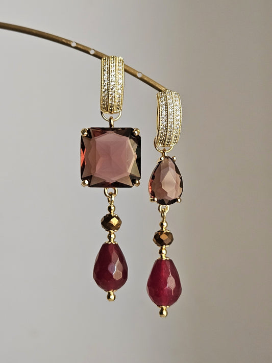 Orecchini amaranto e bronzo - Doppio utilizzo -