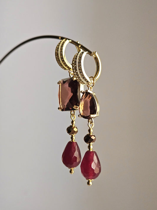 Orecchini amaranto e bronzo - Doppio utilizzo -