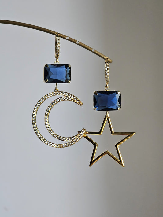 Orecchini stella luna e blu